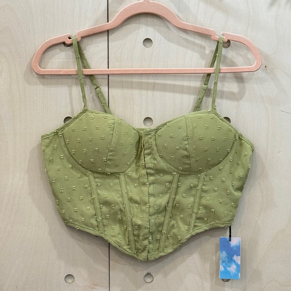 CIDER Corset Top Size M NEW Green Swiss Dot MSRP$22 - Picture 2 of 5